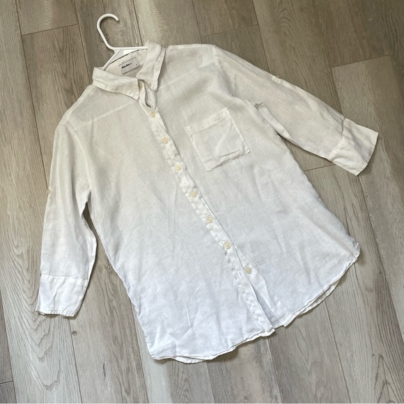 Allen Allen Shirt linen button up womens White (small) office natural classic - Picture 1 of 6